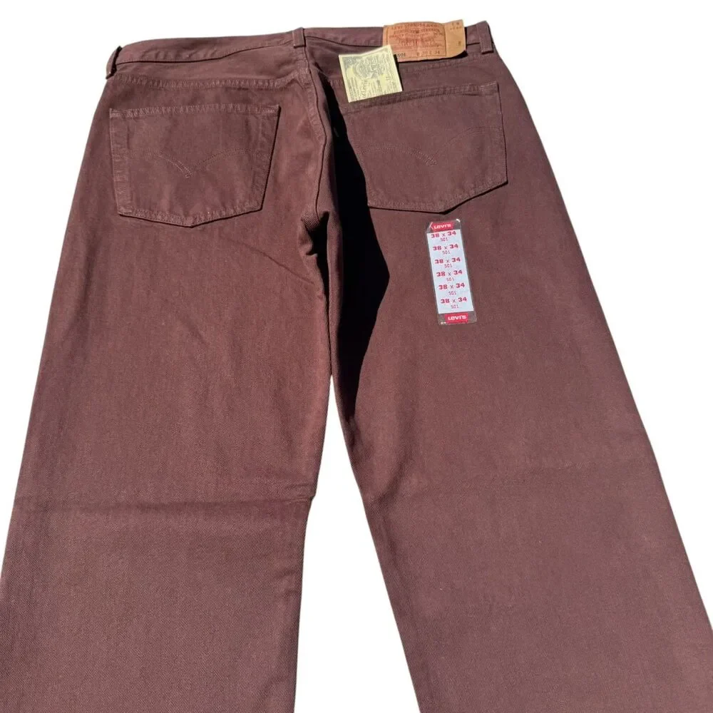 Vintage 1997 Levi's 501 Jeans 38x34 Brown Made in USA NWT Deadstock Factory 524